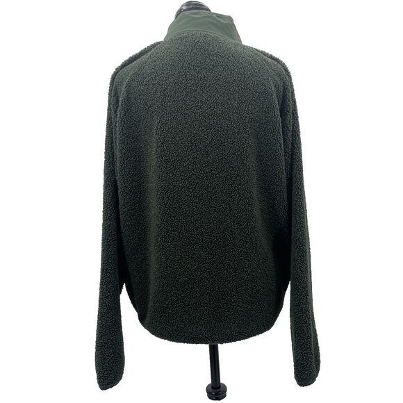Victorias Secret PINK Jacket Medium Dark Green Sherpa Snap Buttons Pockets - Picture 2 of 11